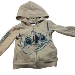 Disney Stitch Zip Up Hoodie Toddler 2T Beige Fleece Lilo & Stitch Jacket Cream